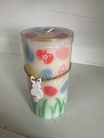 My New Favorite Thing Candle White w/Colorful Eggs and Rabbit on String