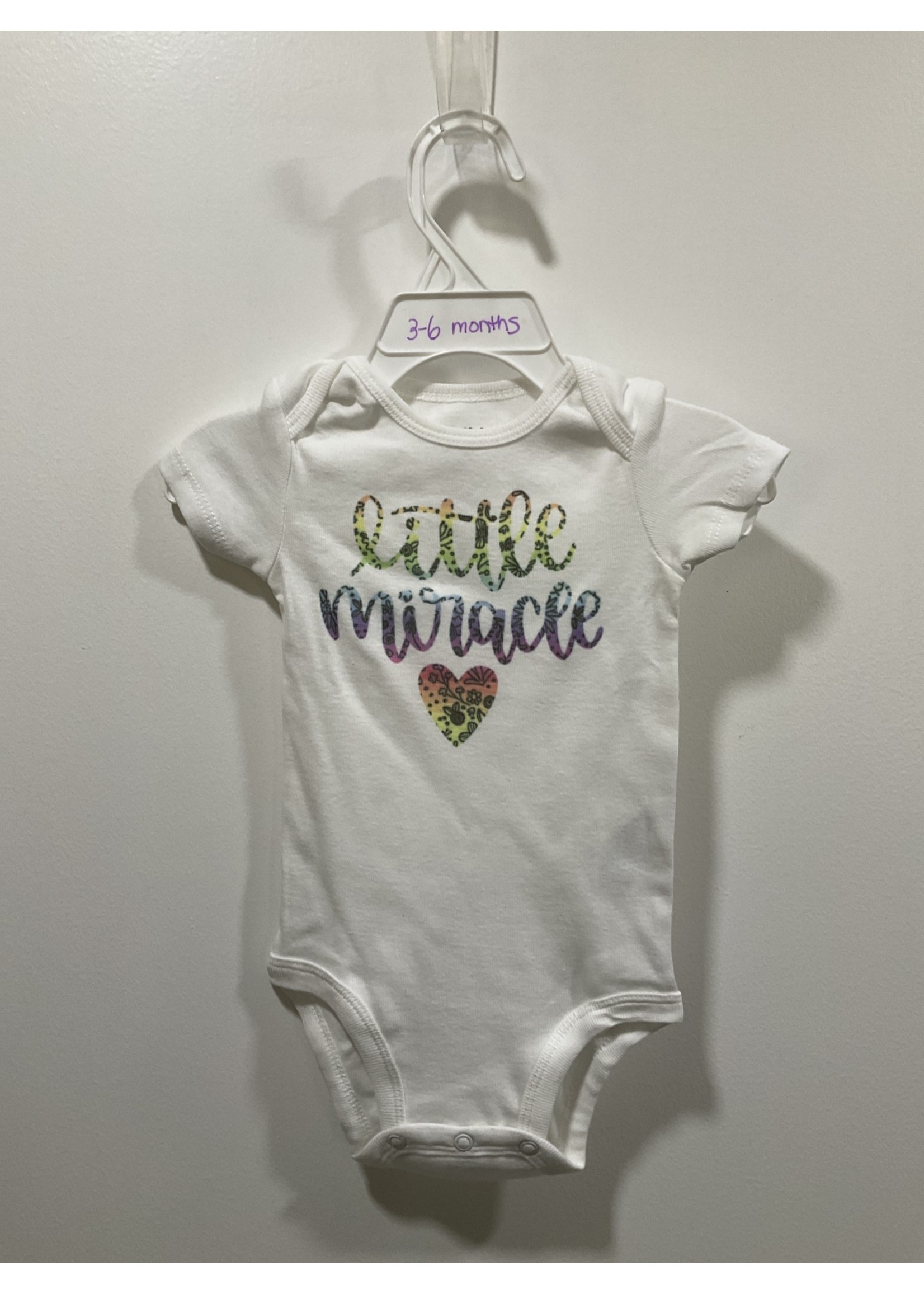 My New Favorite Thing Onsie White w/Colorful Flower Print "Little Miracle" short sleeve 3-6 month