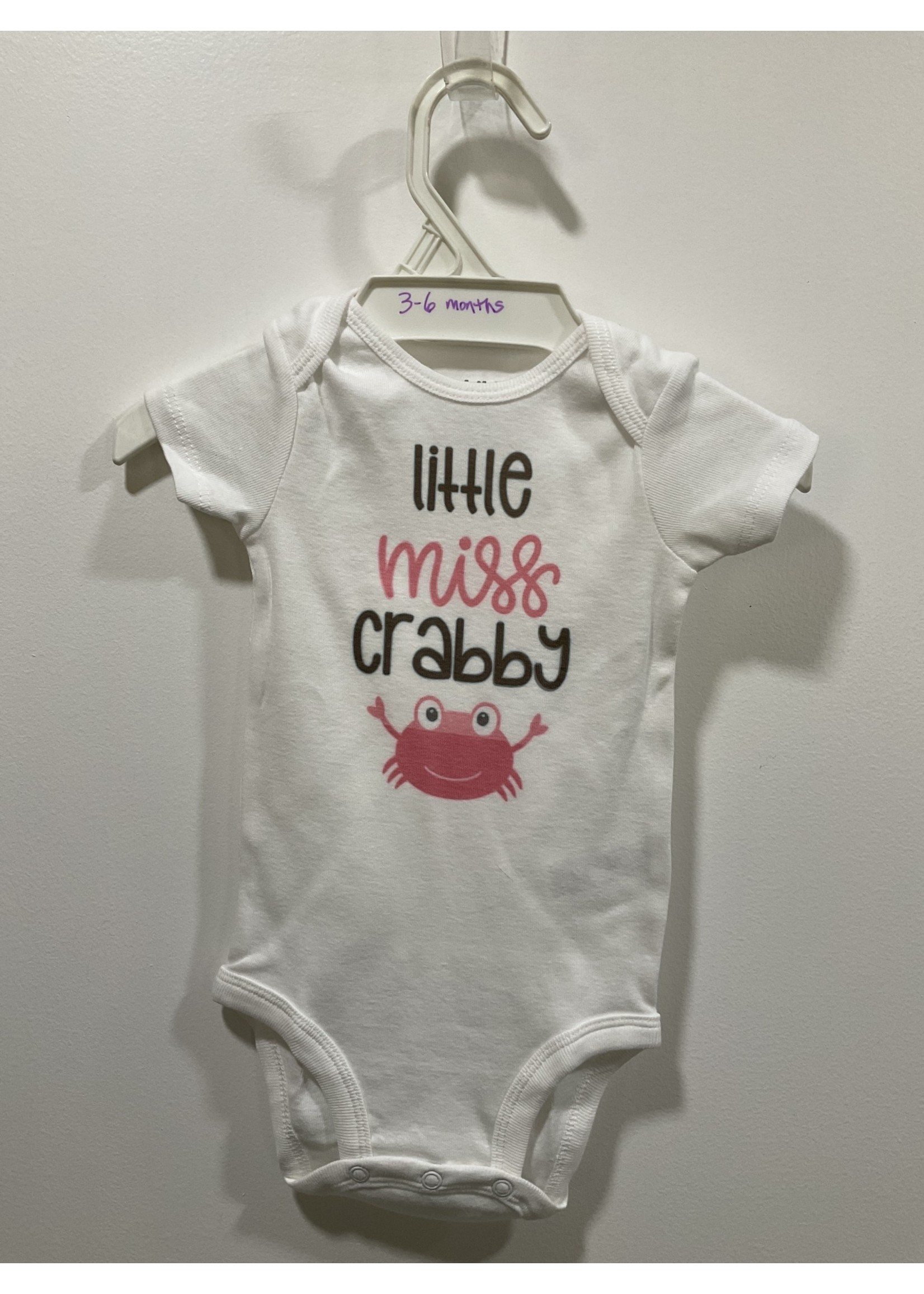 My New Favorite Thing Onsie White w/Black and Pink "Little Miss Crabby" short sleeve 3-6 month