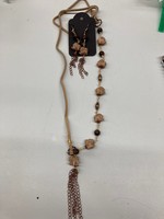 Our Twisted Dahlia NS16 Tan Suede w Bronzite Gemstone Elephants Necklace & Earrings