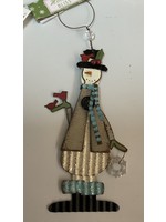 Sunset Vista Design .Tin Ornament Christmas Standing Snowman with Blue Birds "Share the Joy of Christmas"- 4x8"