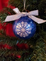 Sally Ward Ornament clear plastic 2.65 in-Blue Glitter w/Silver Snowflake and Silver Ribbon (1)