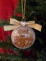 Sally Ward Ornament clear plastic 2.65 in-Frosted Gold  First Christmas Mr and Mrs with Gold Confetti, Gold Bow and Rhinestone accent