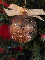 Sally Ward Ornament clear plastic 2.65 in-Gold Jingle Bells w/Gold Bells,  Gold Ribbon and Gold Bell