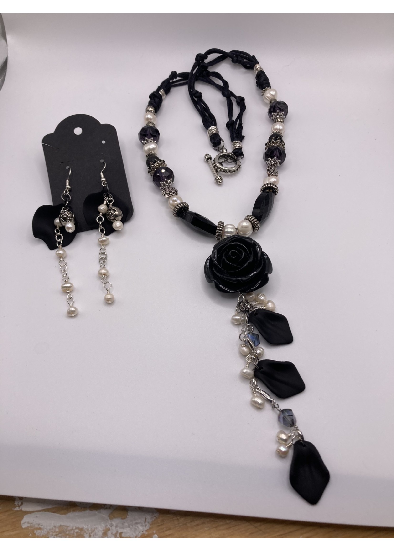 Our Twisted Dahlia GNSI Black Rose Earring & Necklace Set