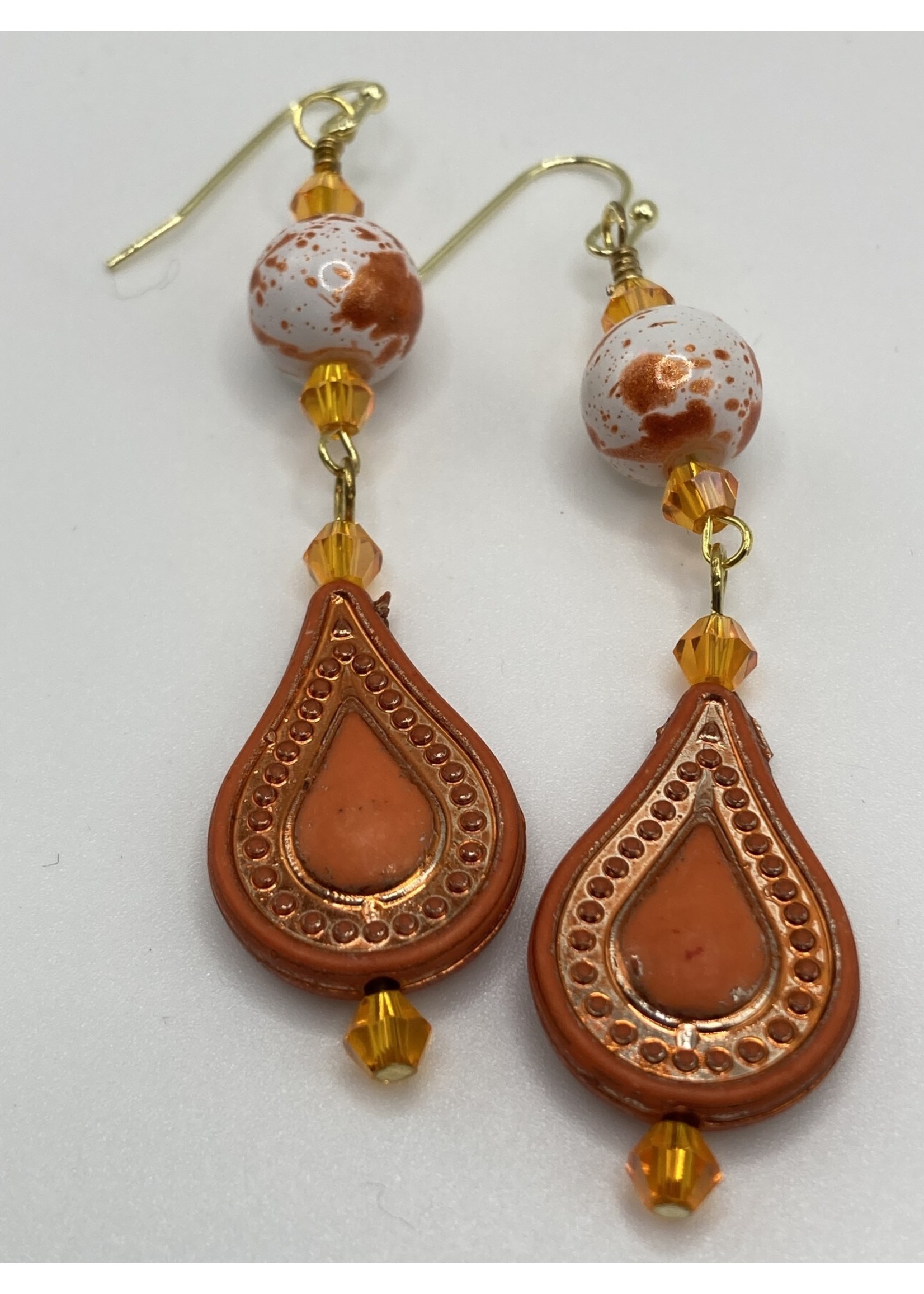 Our Twisted Dahlia HE4 Orange Splatter Bead Earrings