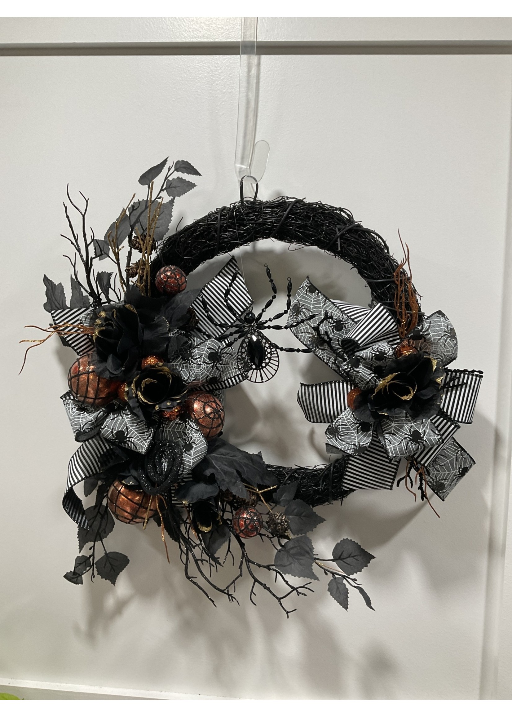 My New Favorite Thing Black Halloween Wreath with Spider Ribbon