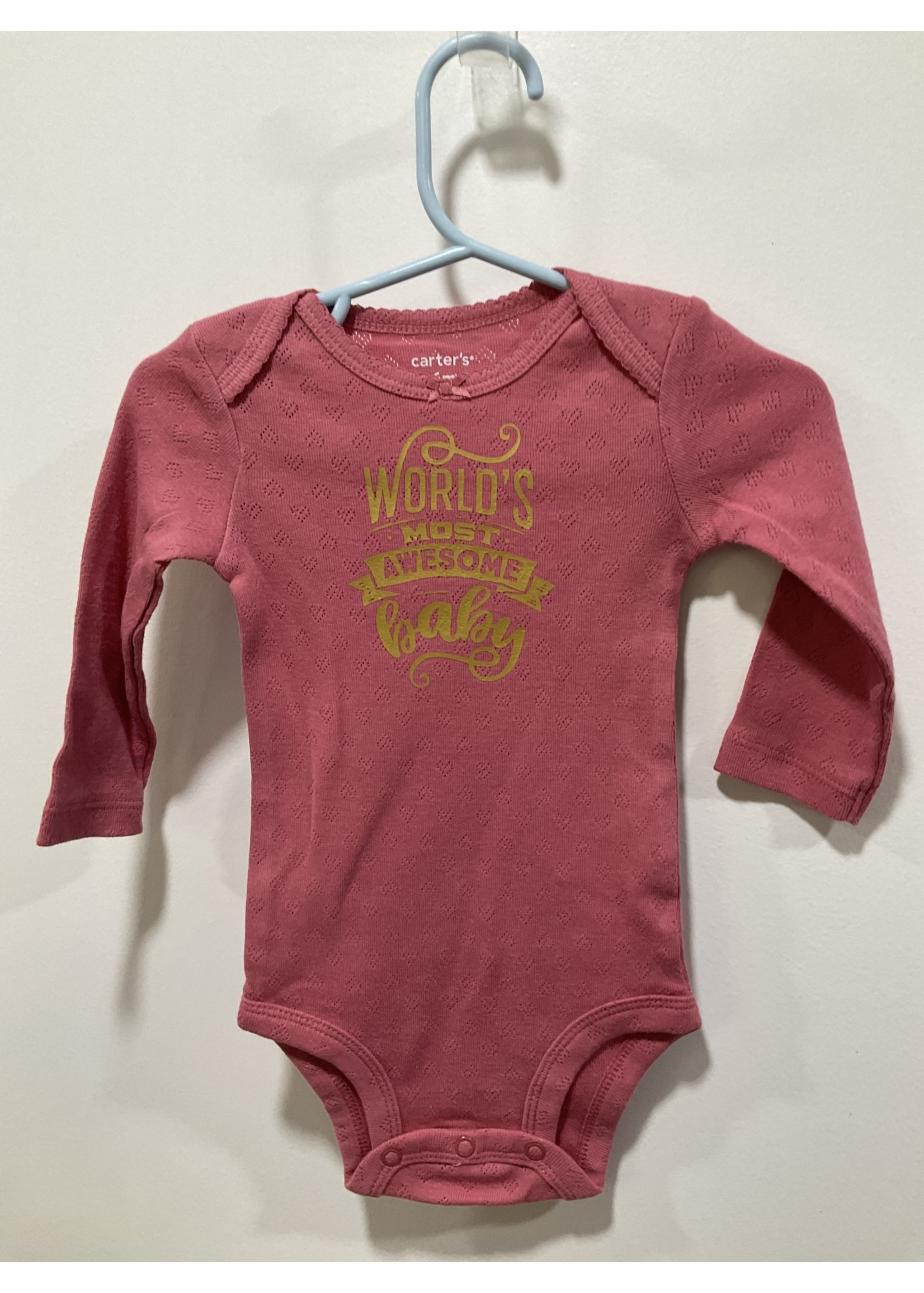 My New Favorite Thing Onsie Dark Pink w/Gold "World's Most Awesome Baby" long sleeve 6 month