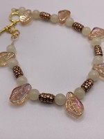 Our Twisted Dahlia Yellow and Copper Hand wrapped wire with Glass spacer beads Bracelet