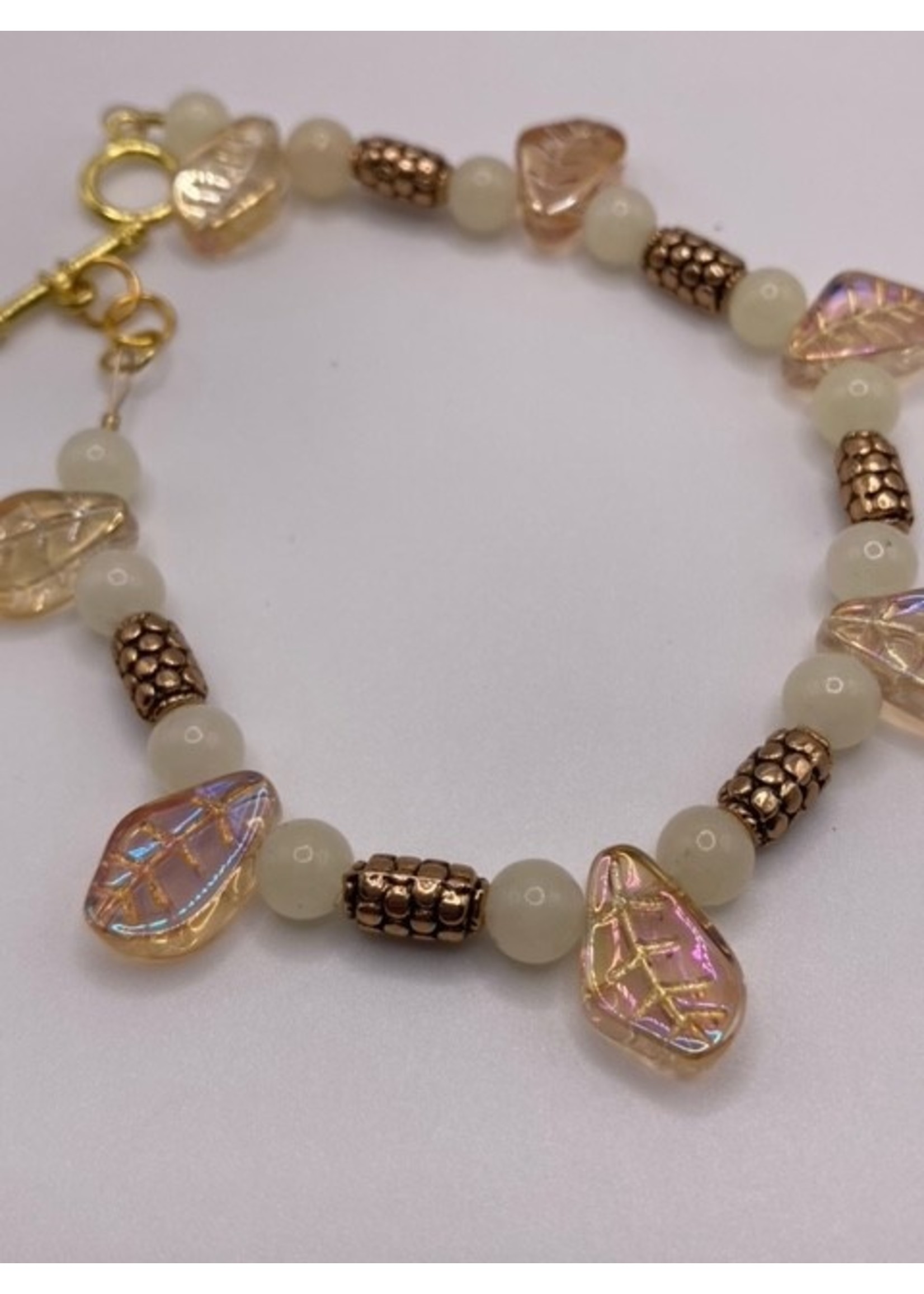 Our Twisted Dahlia Yellow and Copper Hand wrapped wire with Glass spacer beads Bracelet