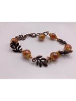 Our Twisted Dahlia Bronze Leaf Bracelet with Gold spacer Beads and Orange Pearl Sheen