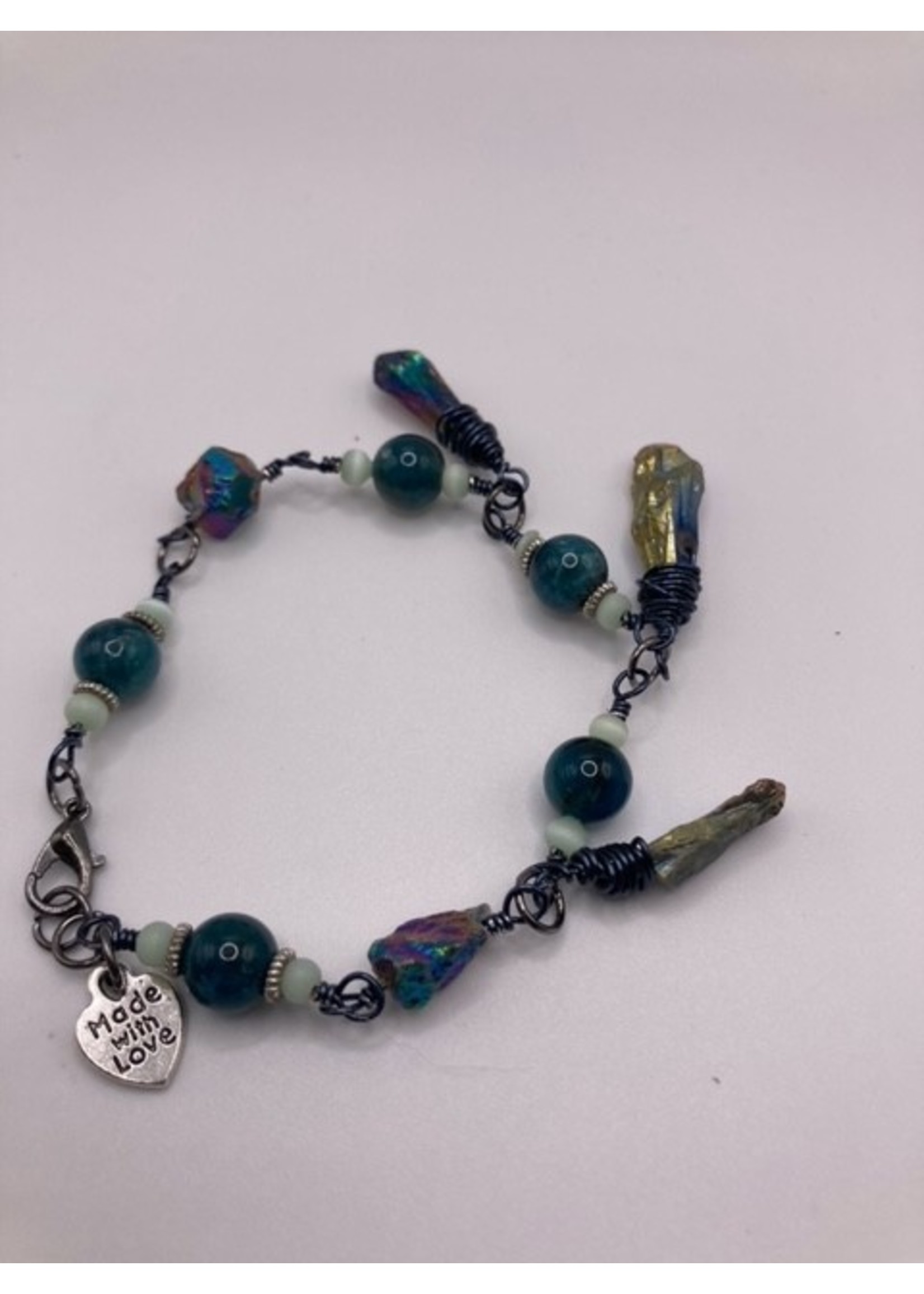 Our Twisted Dahlia Teal and Turquoise Druze  Bracelet