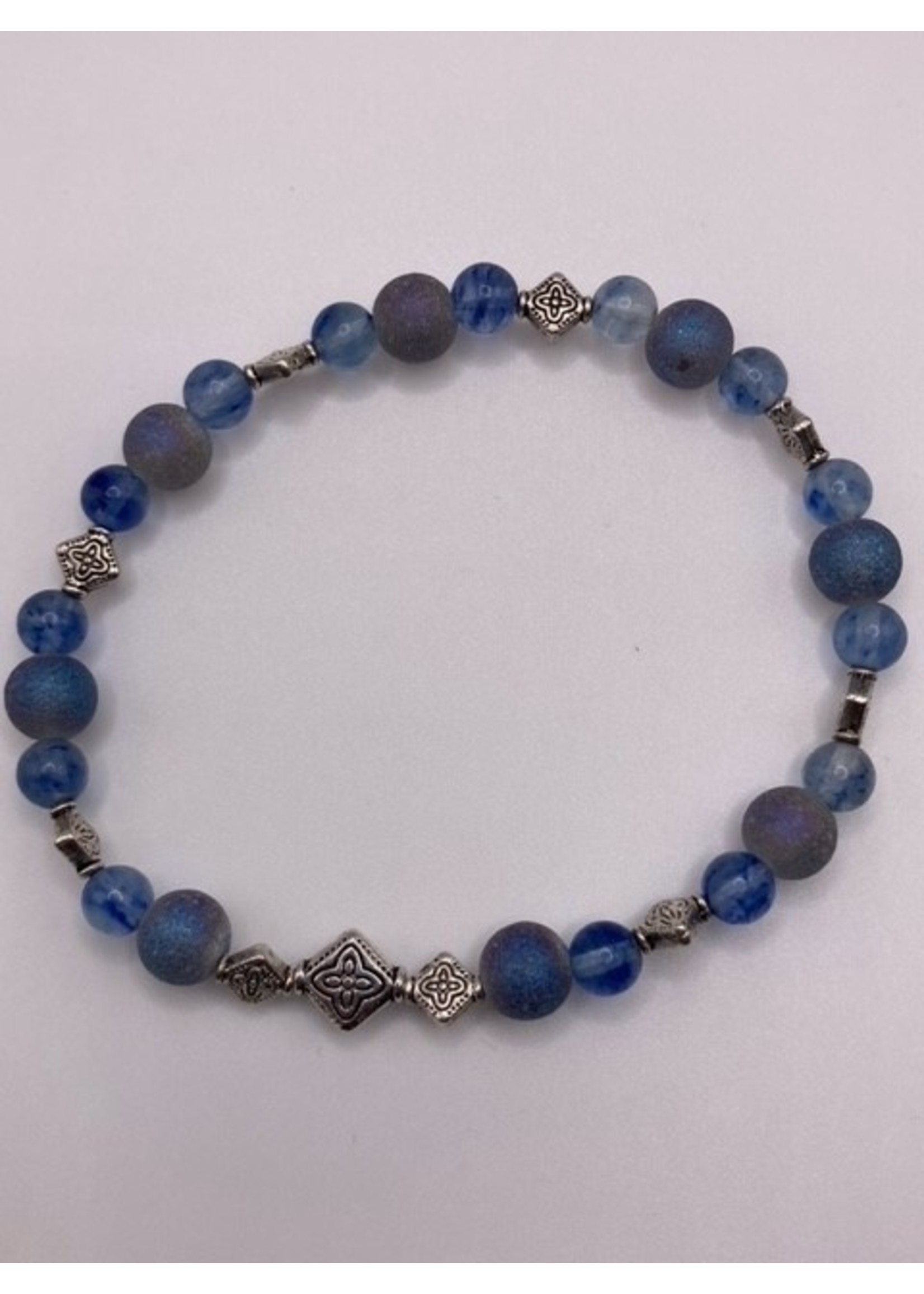 Our Twisted Dahlia Sky Blue and Silver Stretch Bracelet