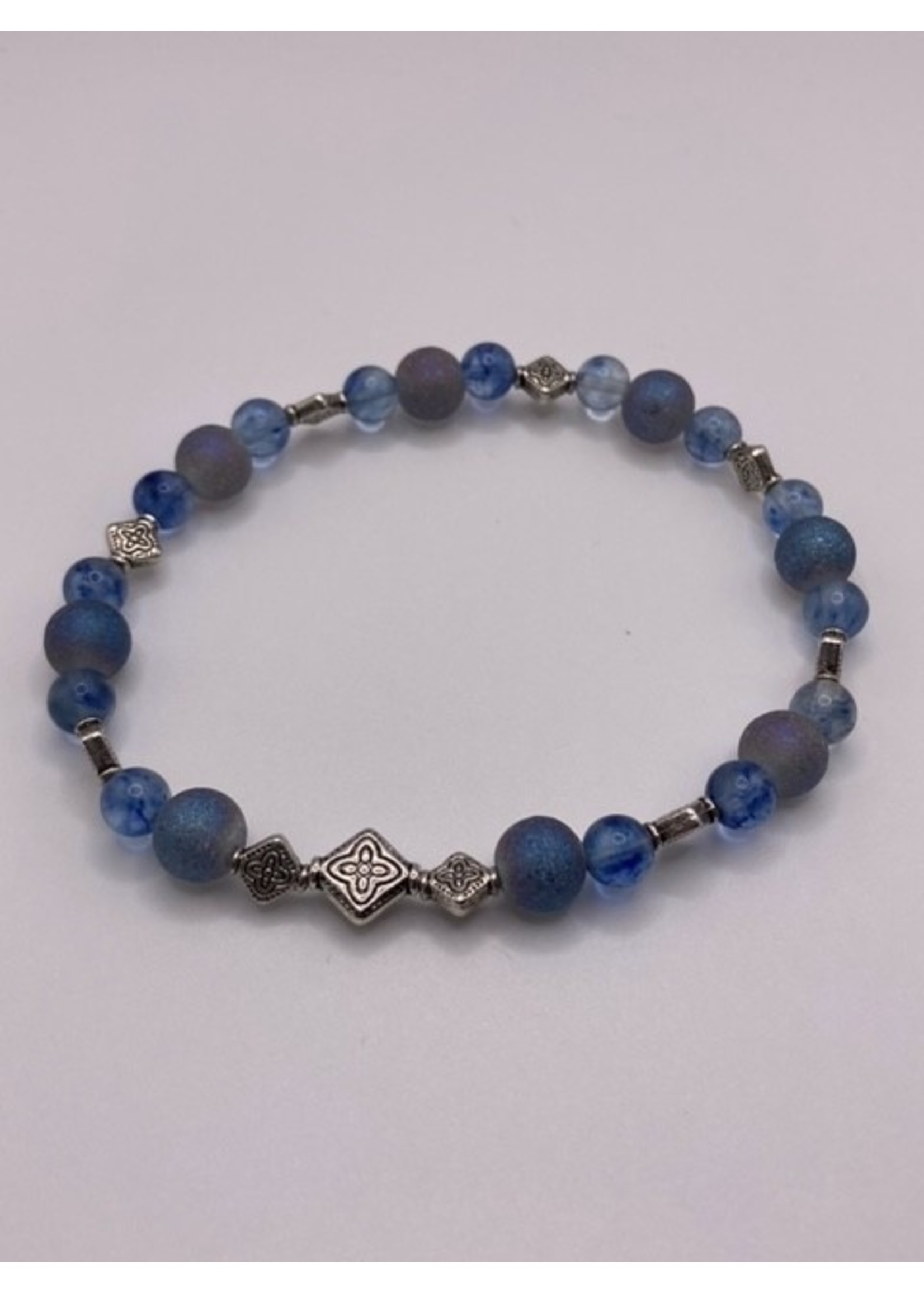 Our Twisted Dahlia Sky Blue and Silver Stretch Bracelet