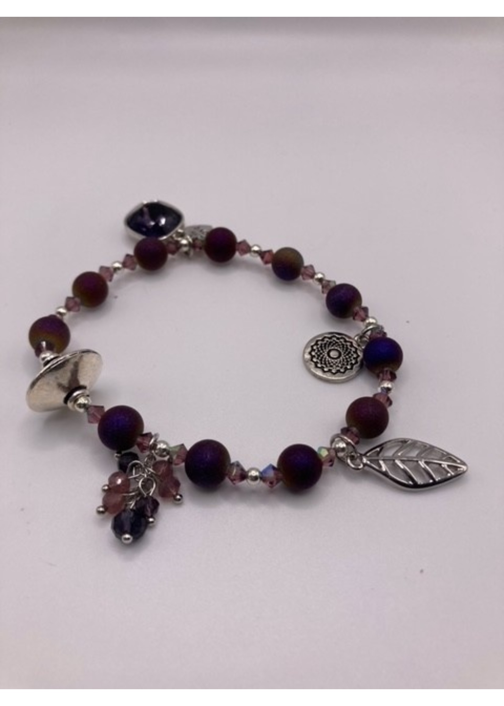 Our Twisted Dahlia Purple Druzy and Austrian Crystals with Charms stretch Bracelet