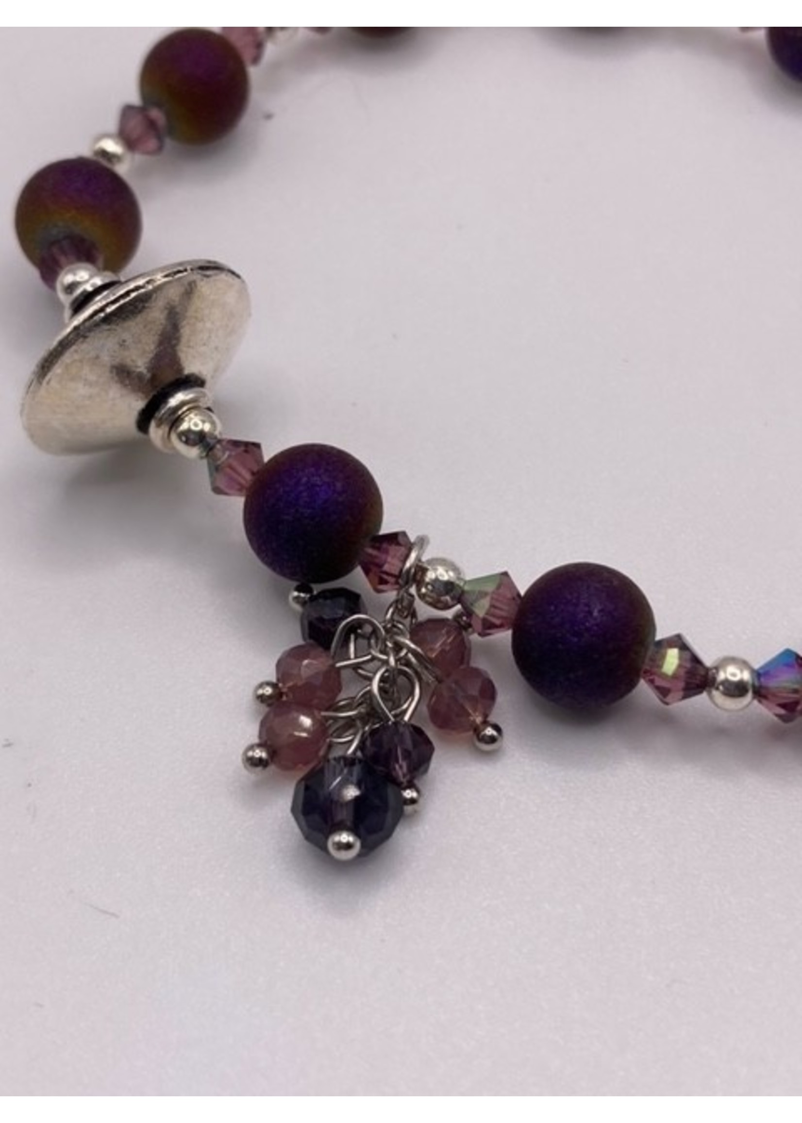 Our Twisted Dahlia Purple Druzy and Austrian Crystals with Charms stretch Bracelet