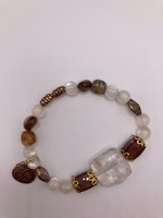 Our Twisted Dahlia Quartz, Moonstone, and Agate Stone Beads Stretch Bracelet