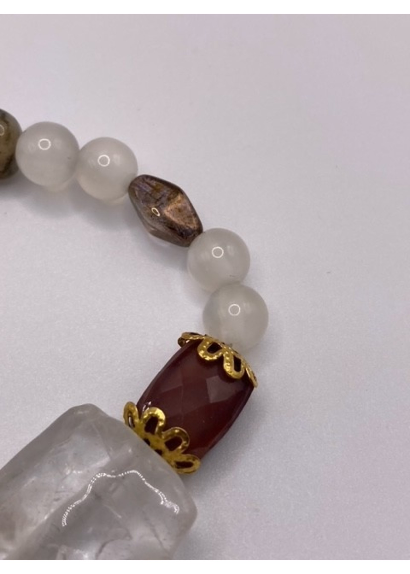 Our Twisted Dahlia Quartz, Moonstone, and Agate Stone Beads Stretch Bracelet