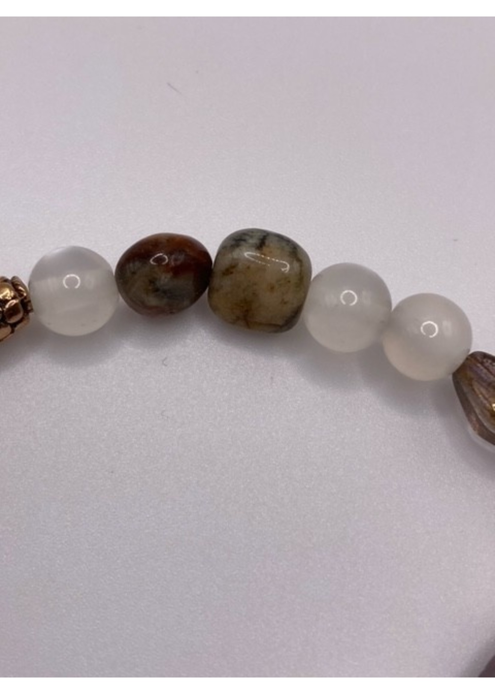Our Twisted Dahlia Quartz, Moonstone, and Agate Stone Beads Stretch Bracelet
