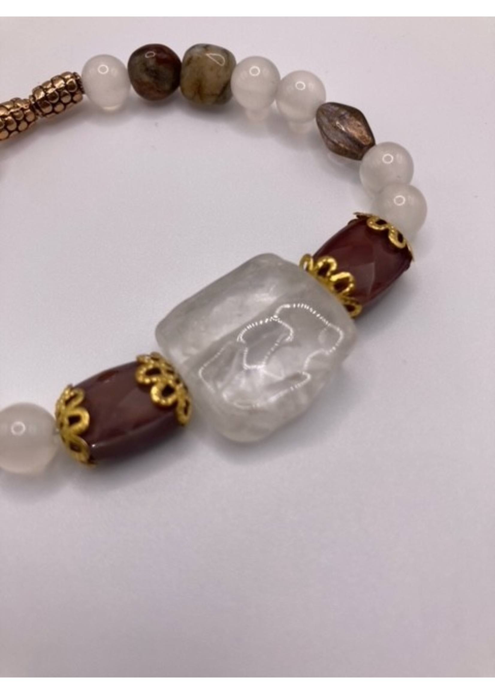 Our Twisted Dahlia Quartz, Moonstone, and Agate Stone Beads Stretch Bracelet