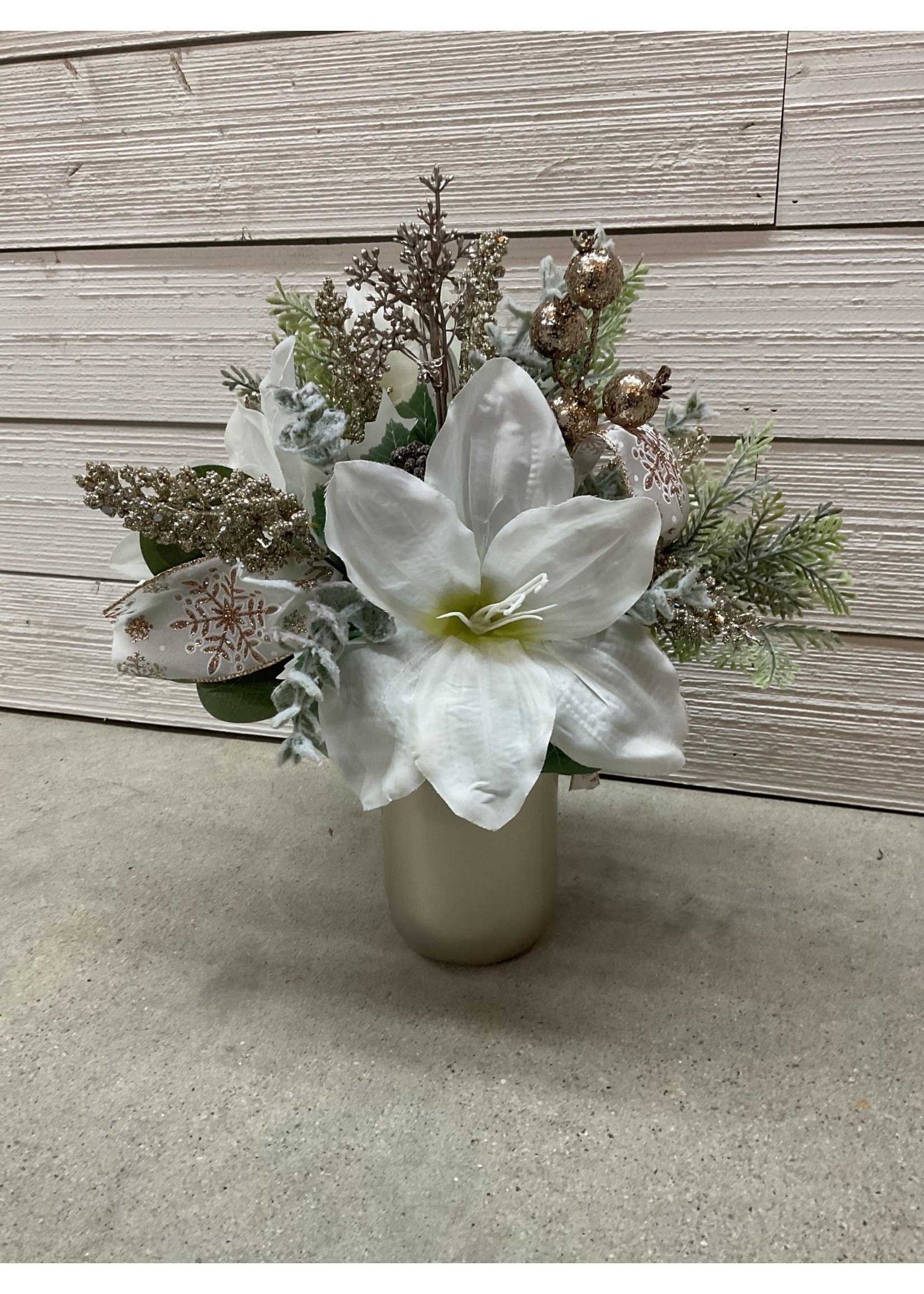 My New Favorite Thing Centerpiece Gold Mason Jar with White Flowers