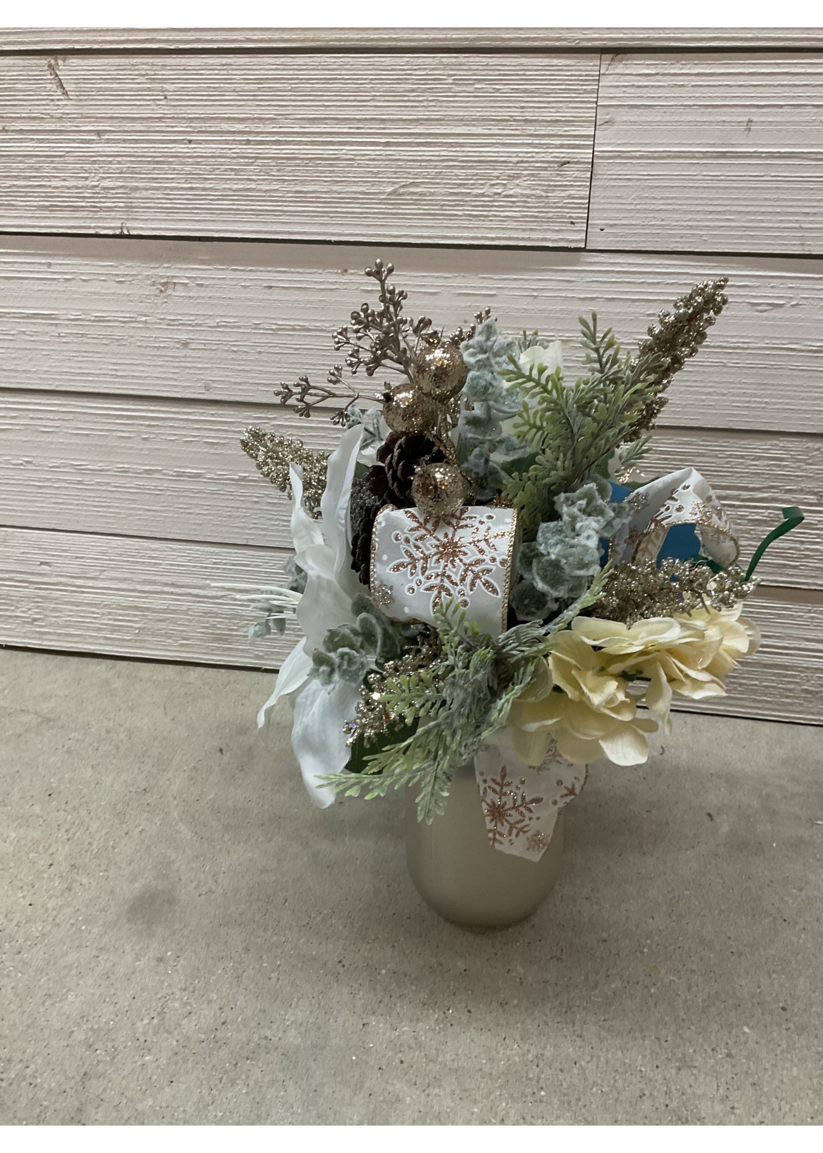 My New Favorite Thing Centerpiece Gold Mason Jar with White Flowers