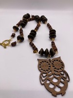 Our Twisted Dahlia Wooden Owl with Wooden beads Hand Wired Necklace