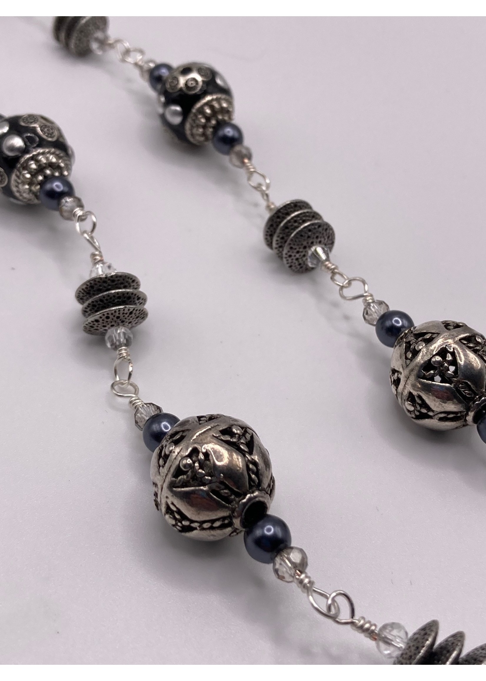 Our Twisted Dahlia Boho Beads in Black And Gun Metal Necklace