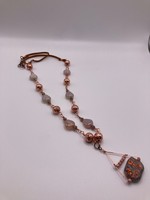 Our Twisted Dahlia Opalite Triangle Beads and Copper Covered Lava Beads with Czech Glass Elephant Necklace