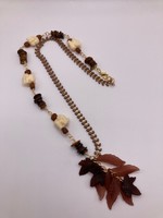 Our Twisted Dahlia Hanging leaves with Tigers Eye and Unakite, with Ivory Colored Elephant Beads and Chain Necklace