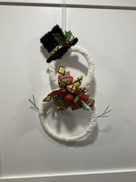 My New Favorite Thing Wreath Yarn Snowman, Black Hat w Red & Green Ribbon