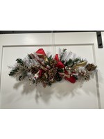 My New Favorite Thing Swag Evergreen White with Pinecone, Gold Snowflakes and Red Truck Ribbon