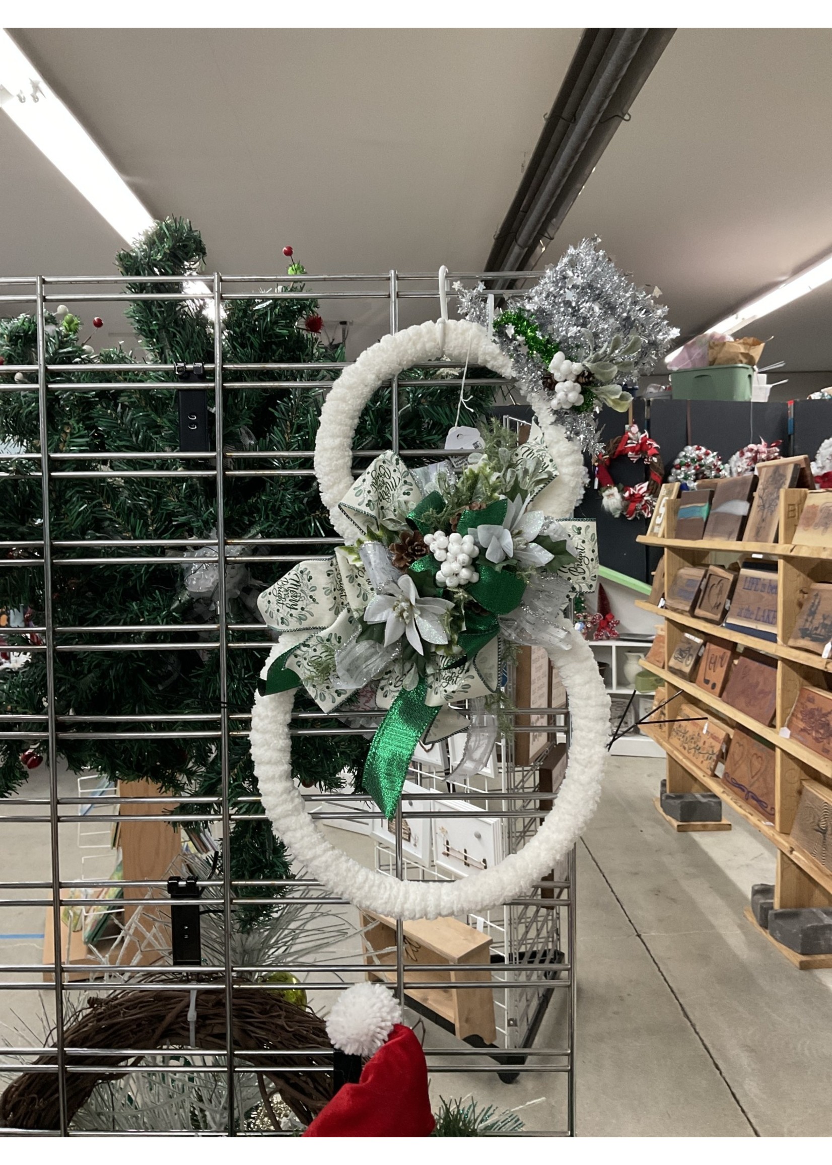 My New Favorite Thing Snowman Wreath White Yard w Silver Hat and White Ribbon