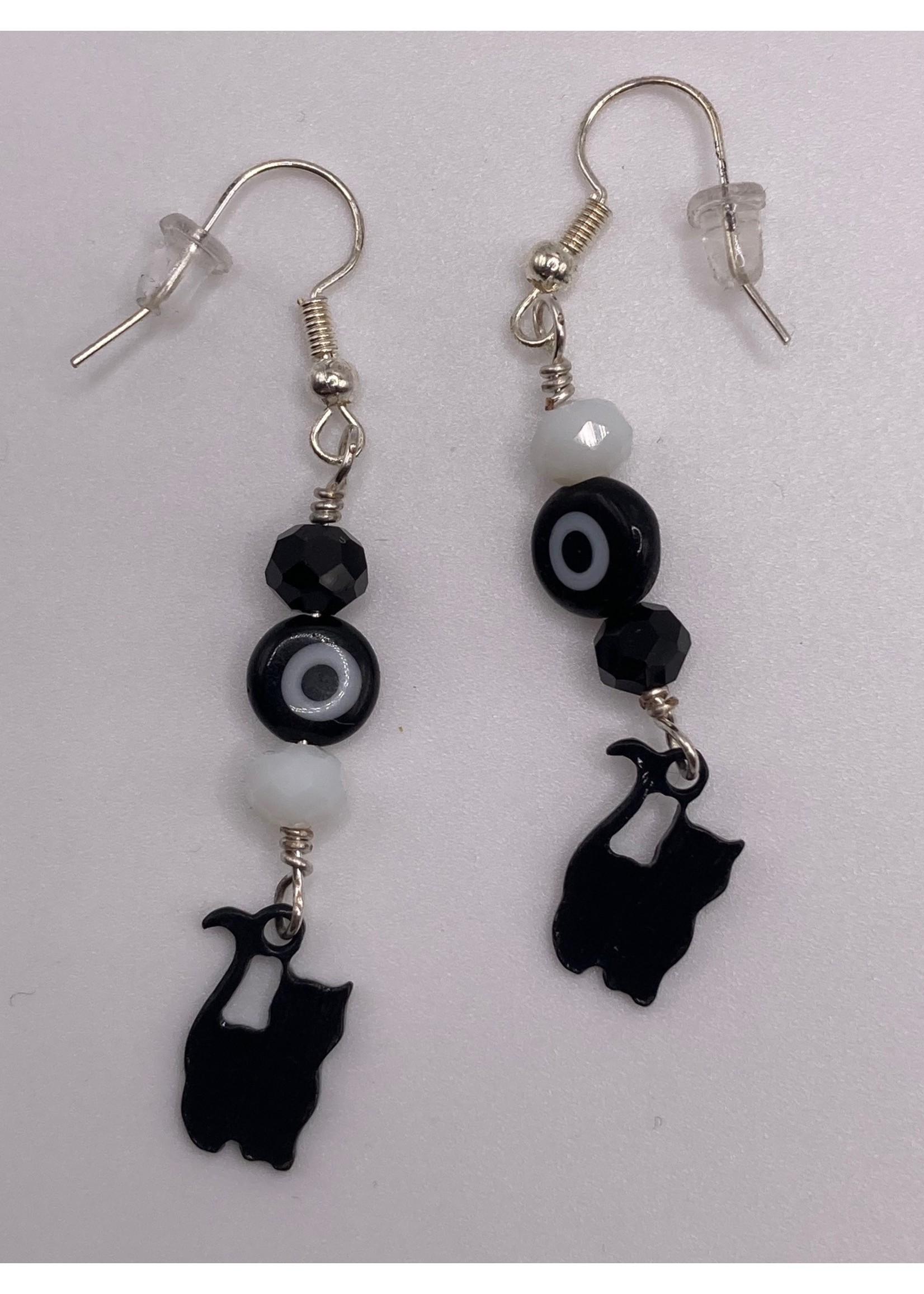 Our Twisted Dahlia Black Cat with Evil Eye Earrings