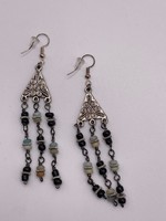 Our Twisted Dahlia Silver Finding with Design Accented with Labordite and Black Seed Bead Earrings