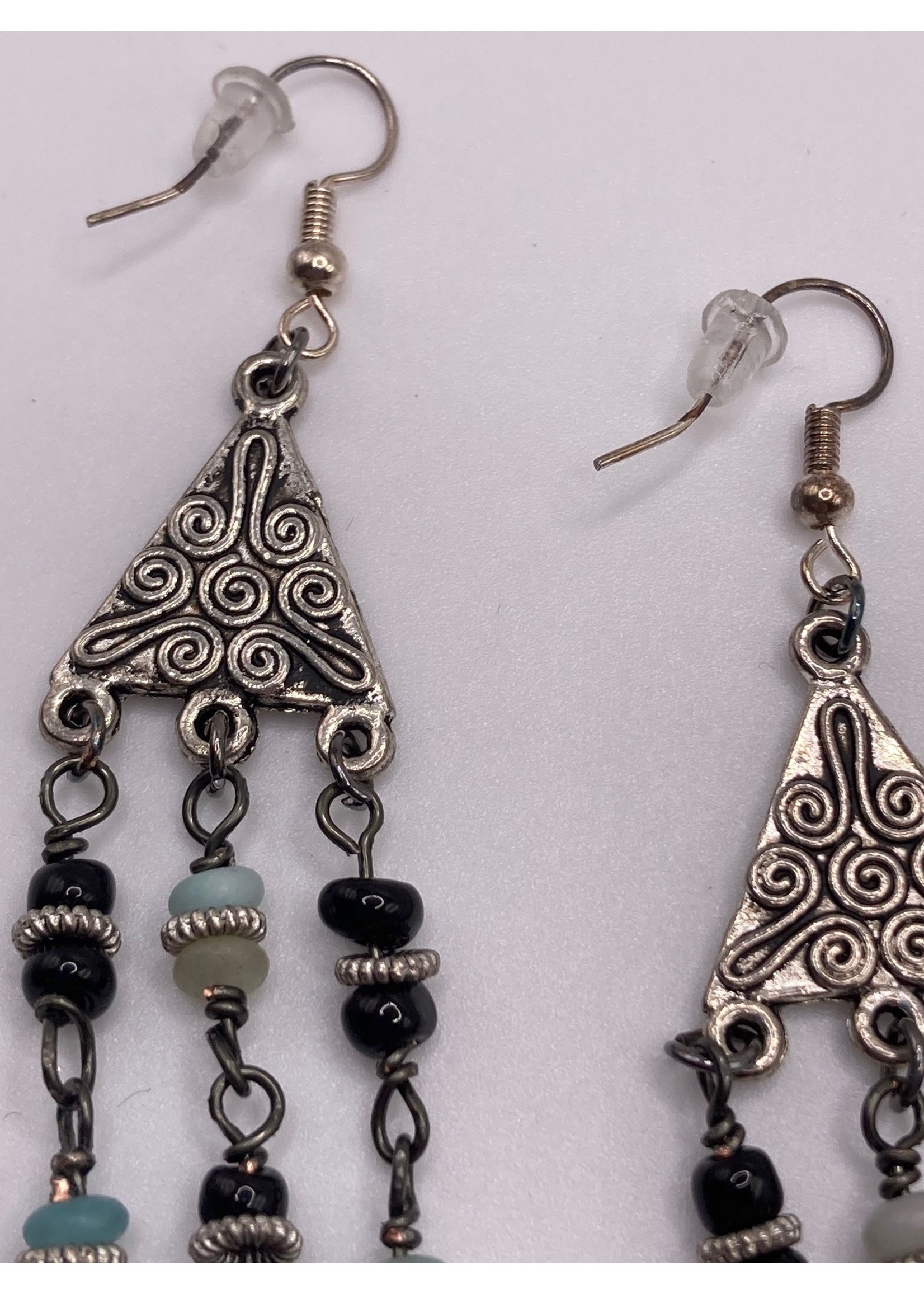 Our Twisted Dahlia Silver Finding with Design Accented with Labordite and Black Seed Bead Earrings