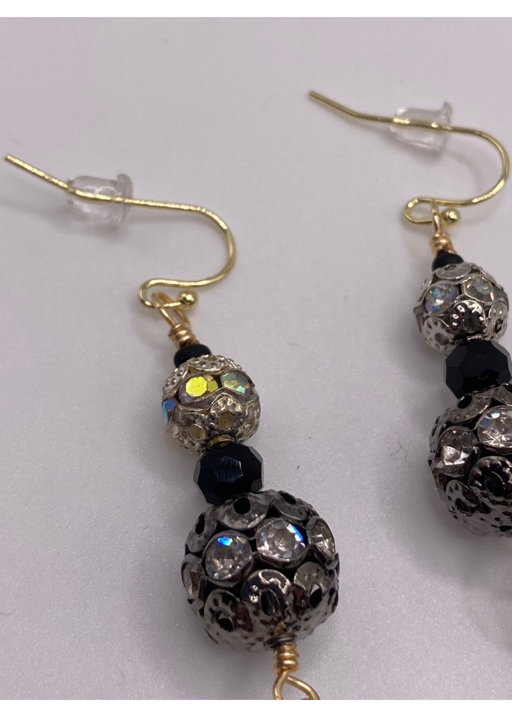 Our Twisted Dahlia Antiqued Metal Beads in Black and Silver with Rhinestones and Black Tassel Earrings