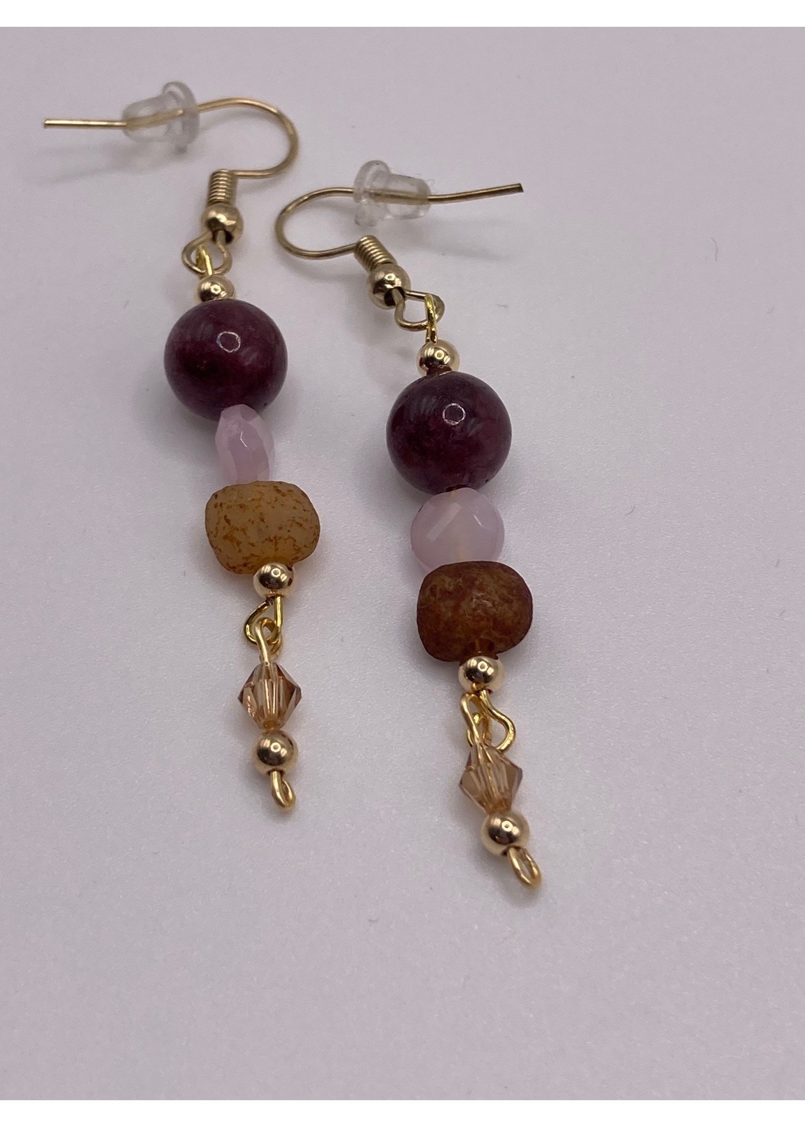 Our Twisted Dahlia Amethyst, Pink Quartz, and Caramel Agate Drop Earrings