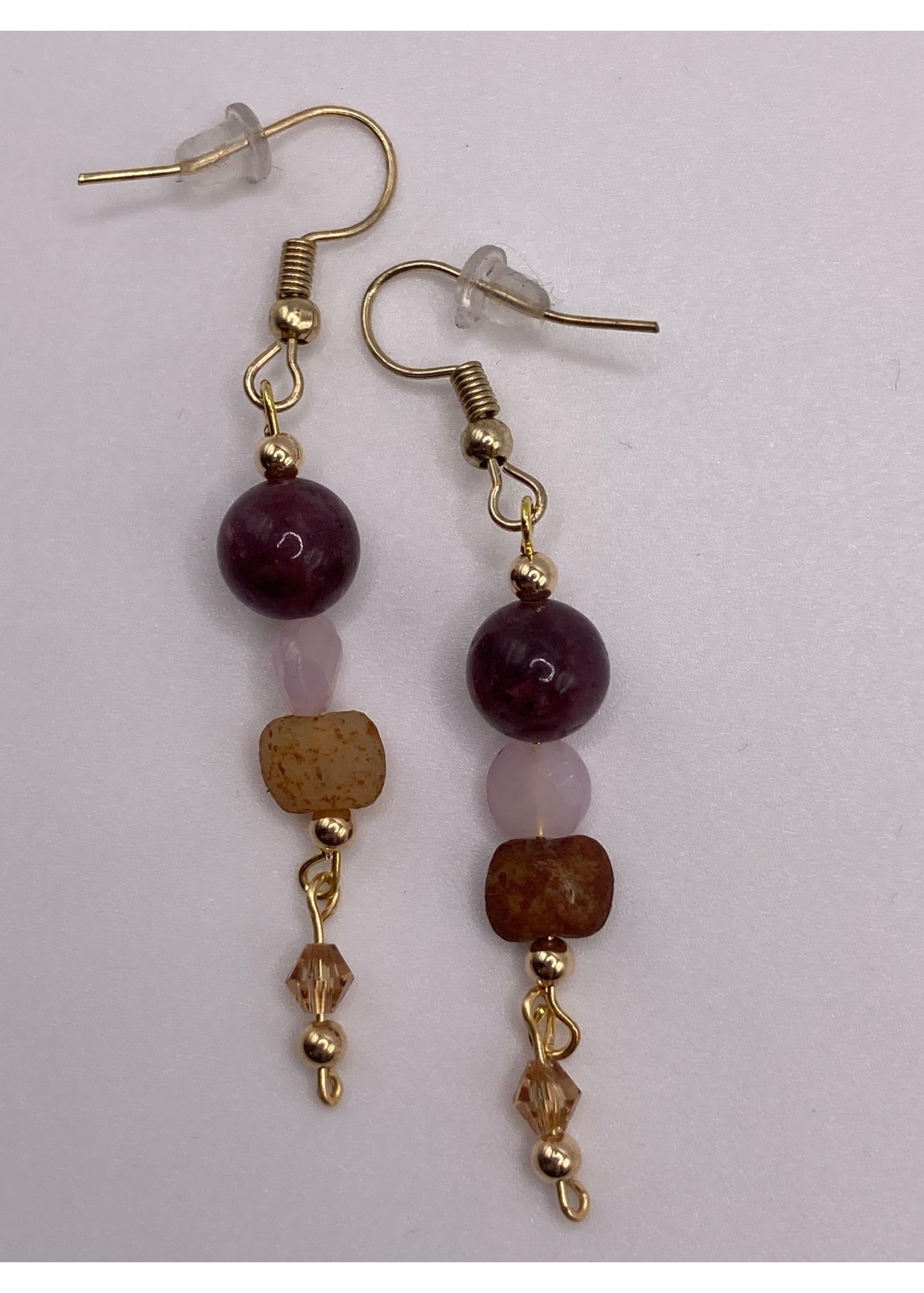 Our Twisted Dahlia Amethyst, Pink Quartz, and Caramel Agate Drop Earrings