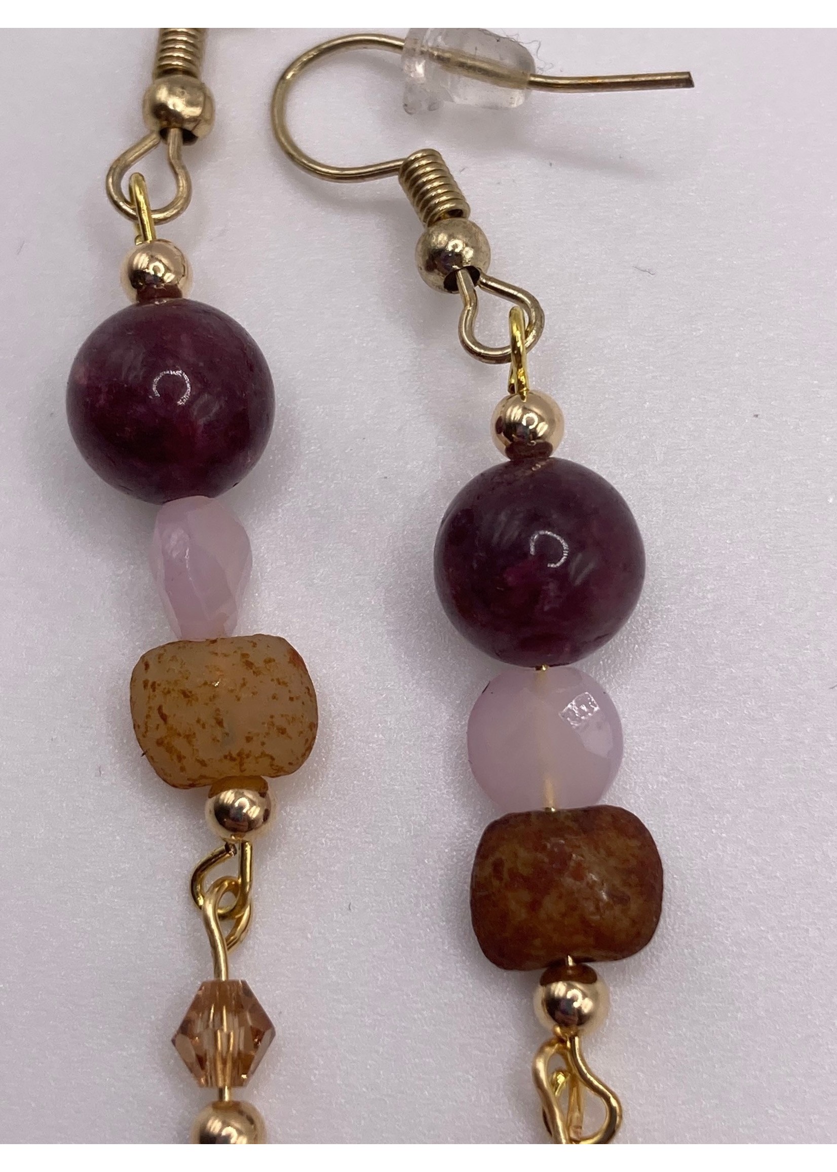 Our Twisted Dahlia Amethyst, Pink Quartz, and Caramel Agate Drop Earrings