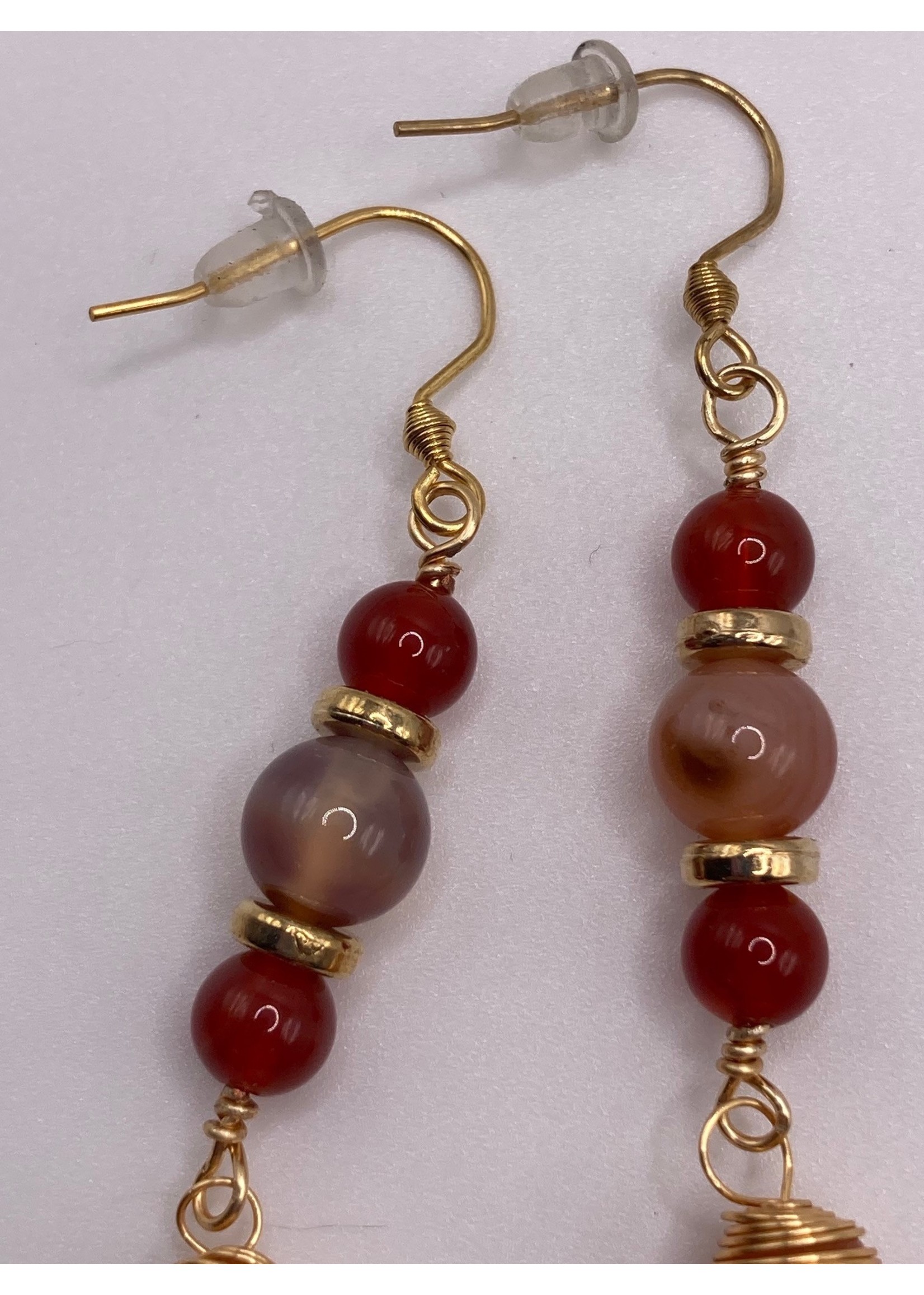 Our Twisted Dahlia Carnelian Agate and Agate with Gold Accents Earrings