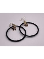 Our Twisted Dahlia Black Seed Hoops with Black Cat Charm Earrings