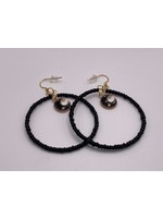 Our Twisted Dahlia Matte Black Seed Bead Hoops with Crescent Moon Charm Earrings