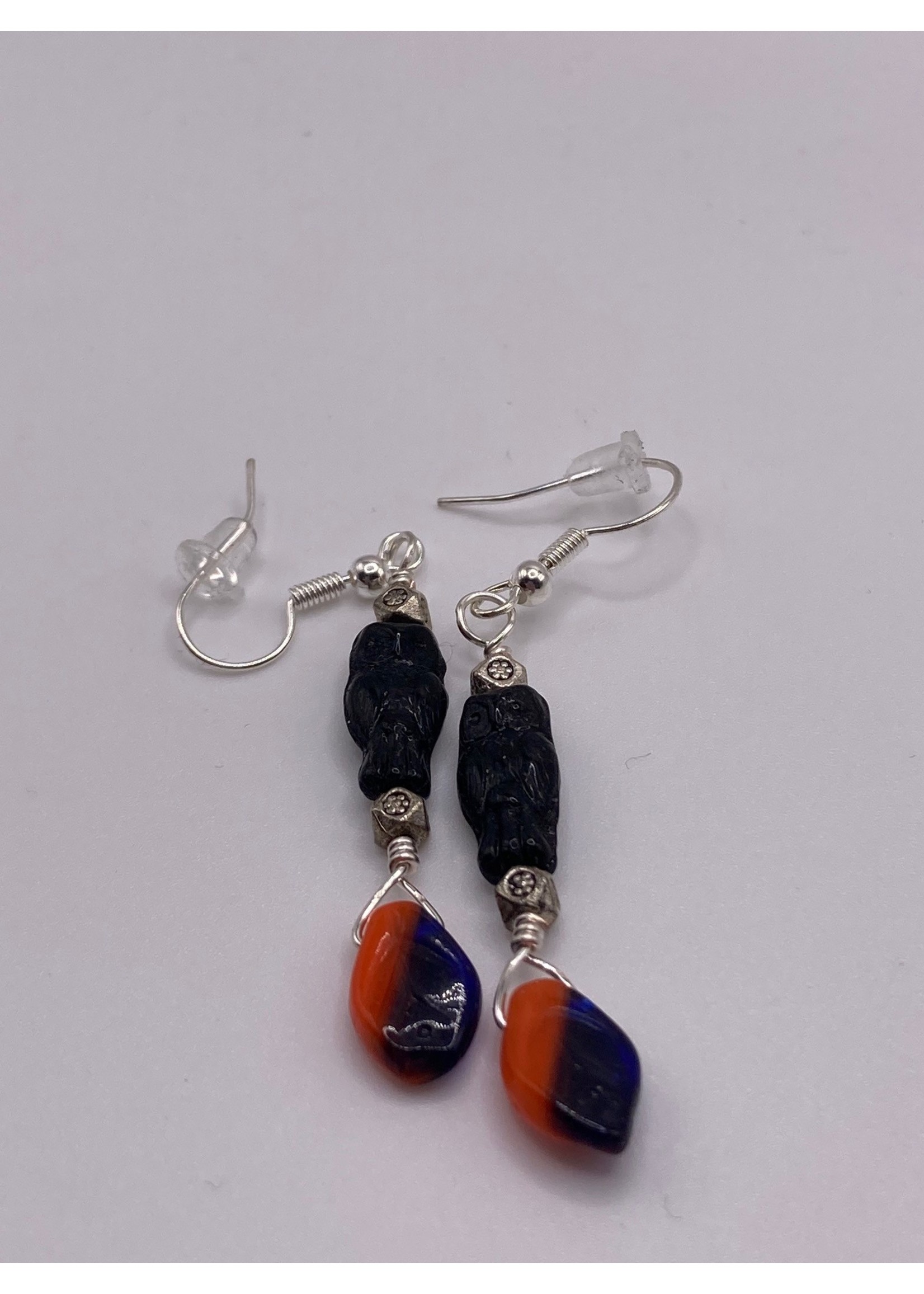 Our Twisted Dahlia Czeck Glass Owl and Leaf Earrings