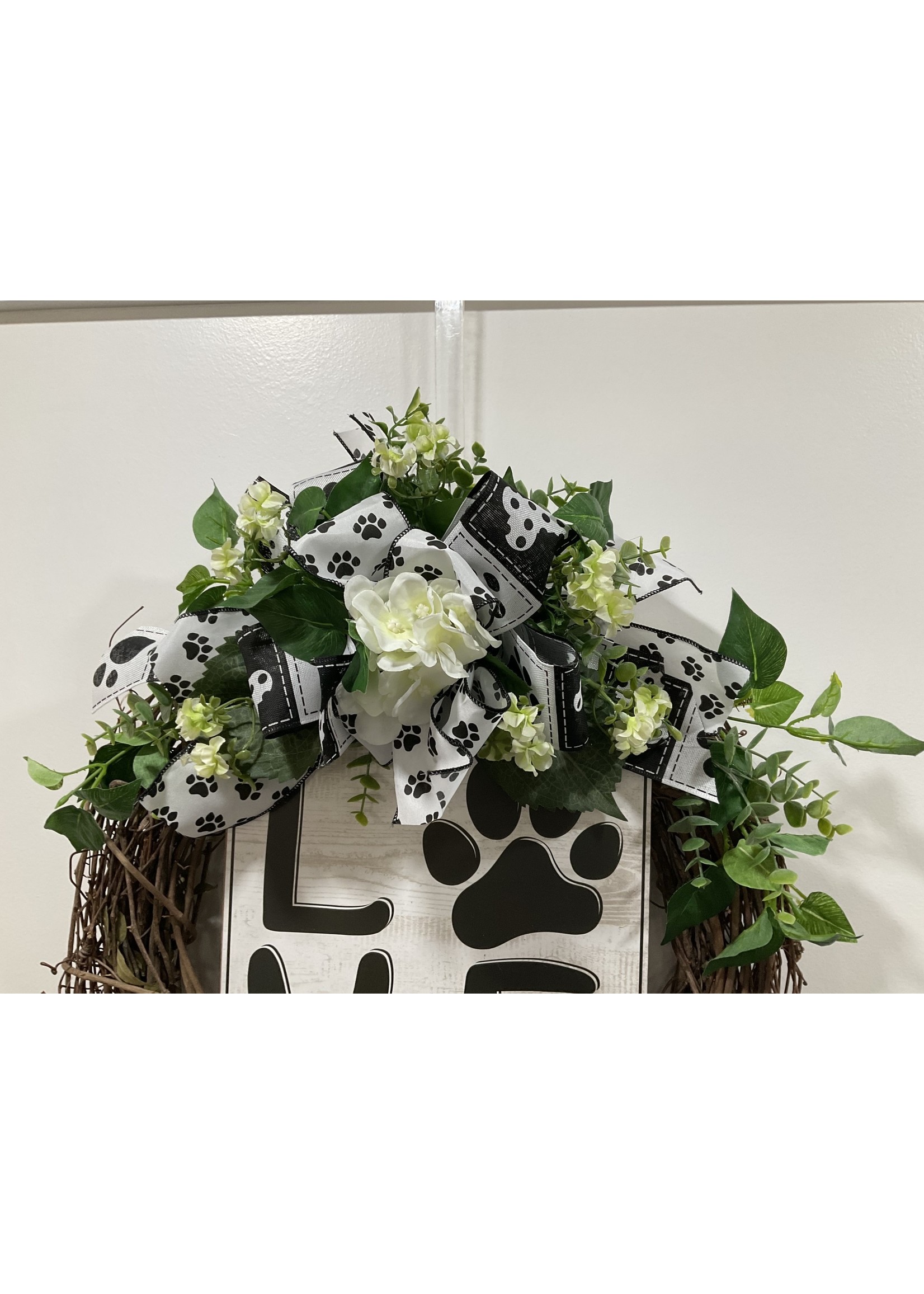 My New Favorite Thing Grapevine Wreath Love Pawprint White and Light Green