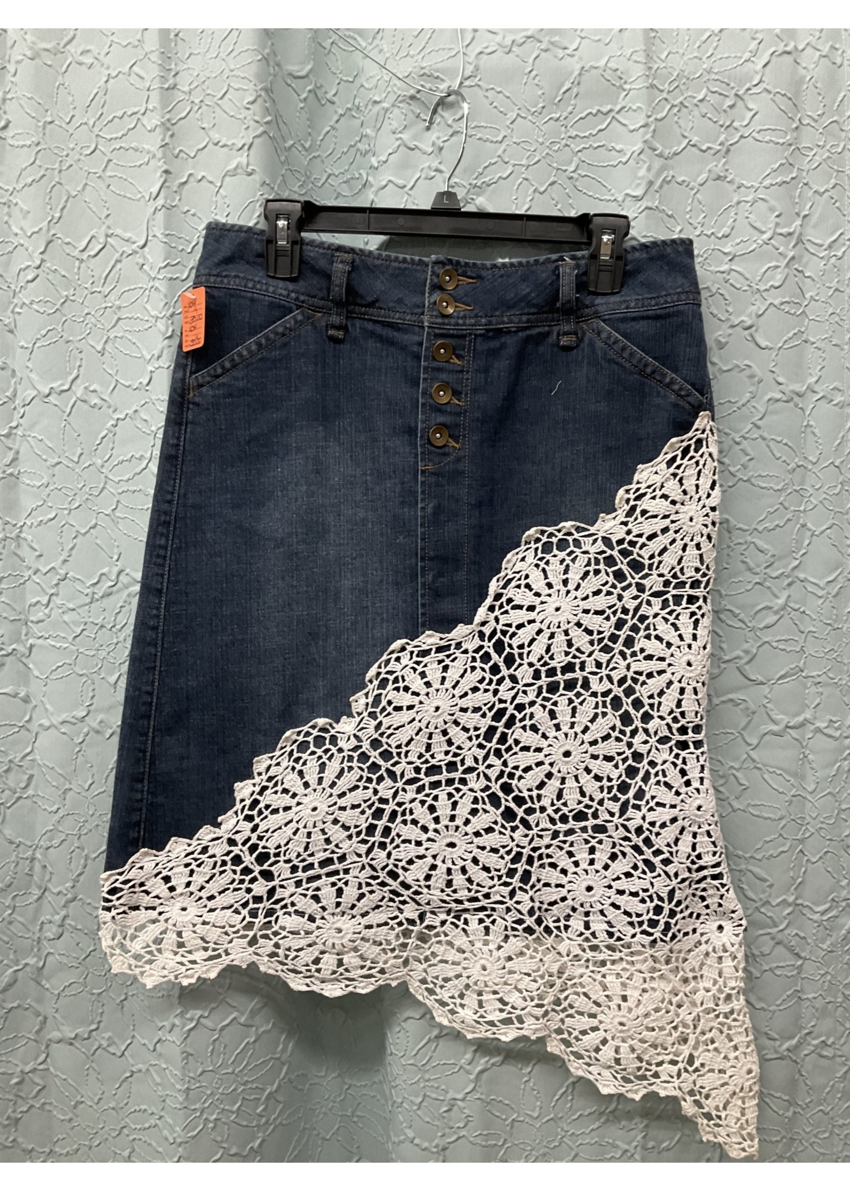 A104 Jean Skirt with Crochet Size 12