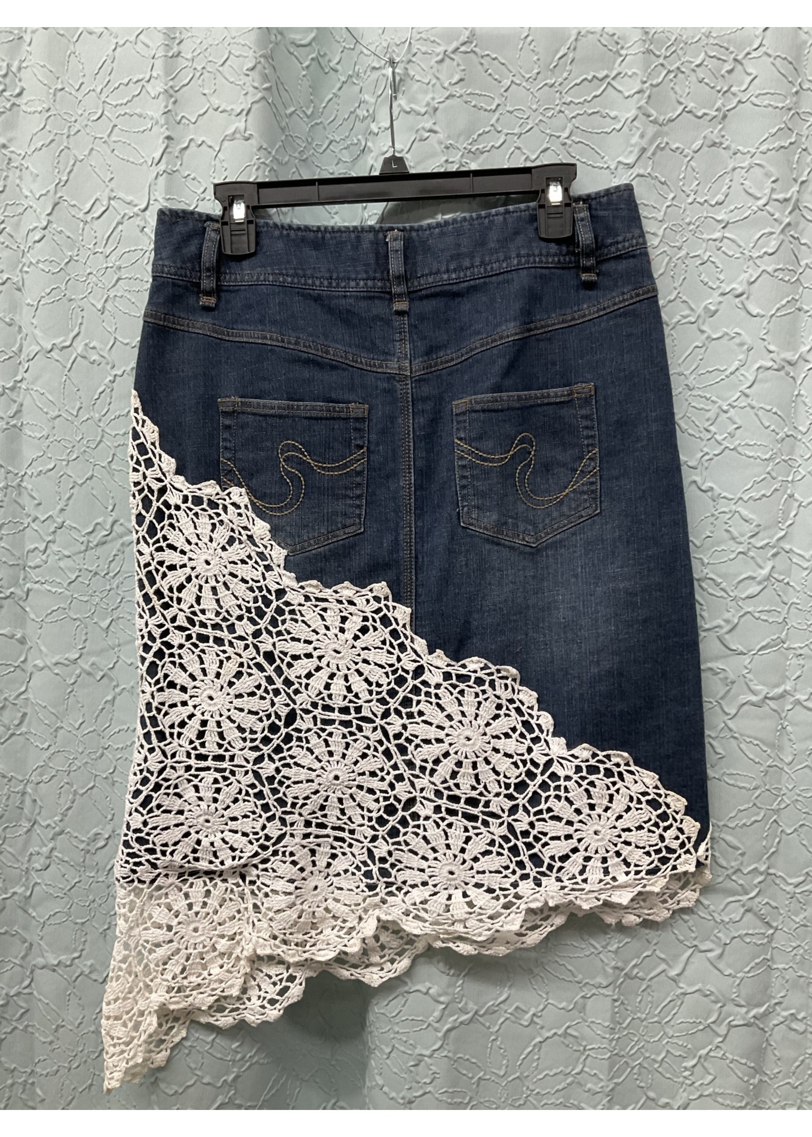 A104 Jean Skirt with Crochet Size 12