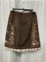 A203 Brown Jean Skirt w Emboidery and Lace Size 10