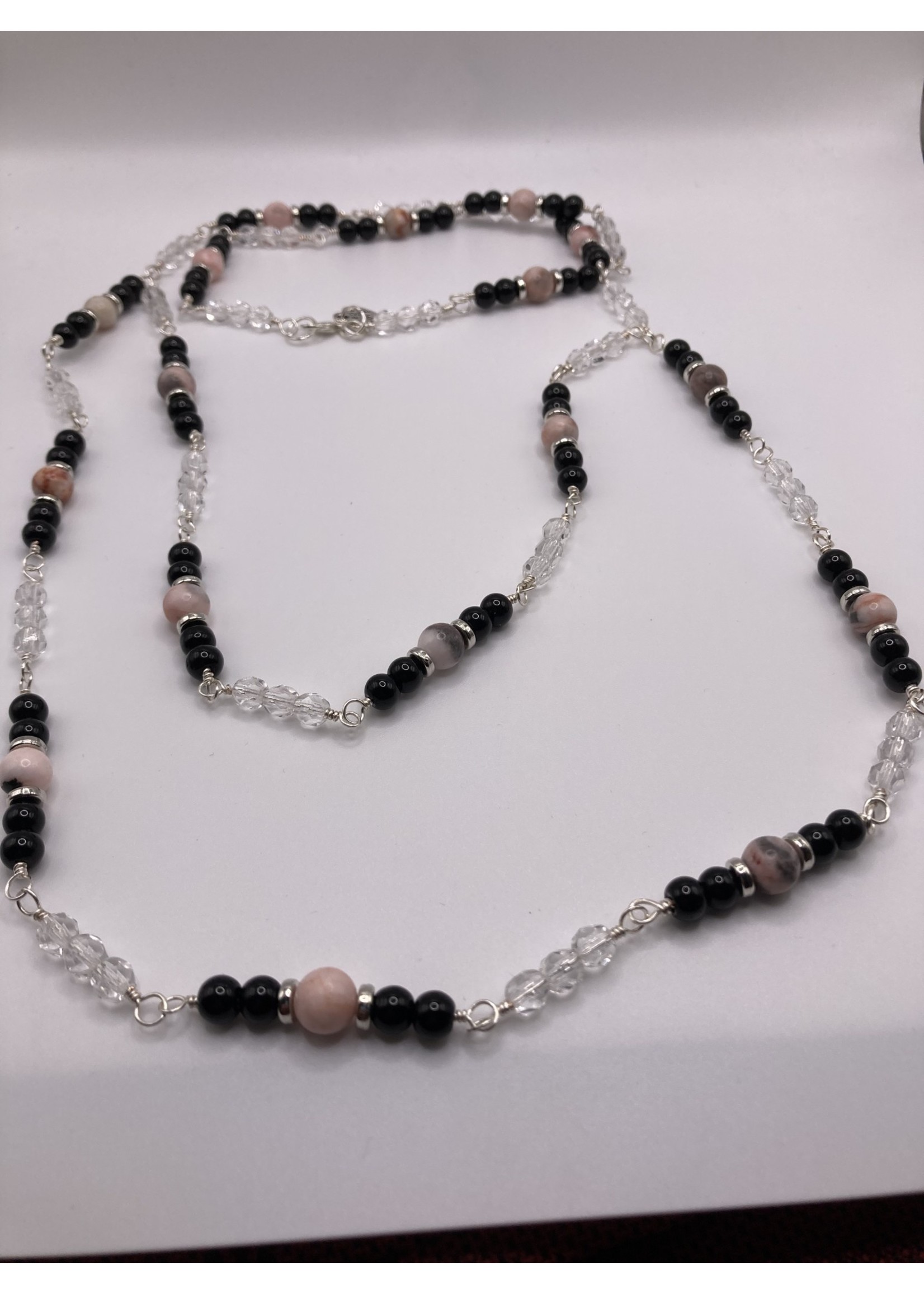 Our Twisted Dahlia N203 Multi Strand Pink Zebra Jasper Necklace