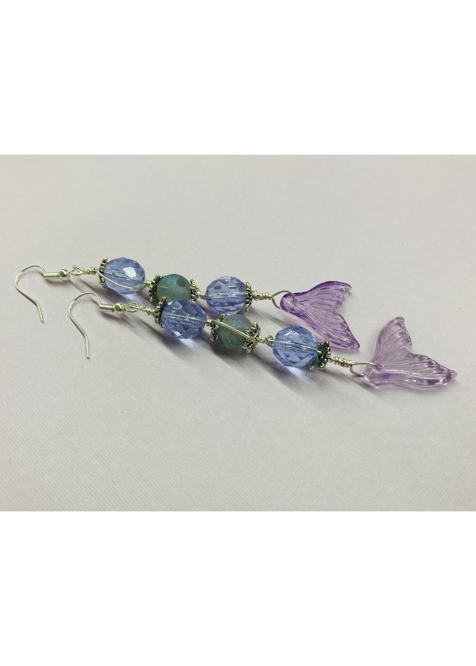 Our Twisted Dahlia E011 Lavender Mermaid Tails with Silver and Lavender Crystal Earrings